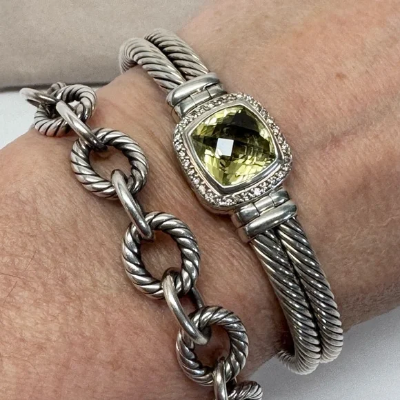 David Yurman .925 Lemon Citrine Diamond Albion Cable Bracelet - Picture 10 of 10